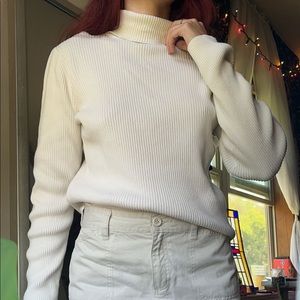 white ribbed knit turtleneck